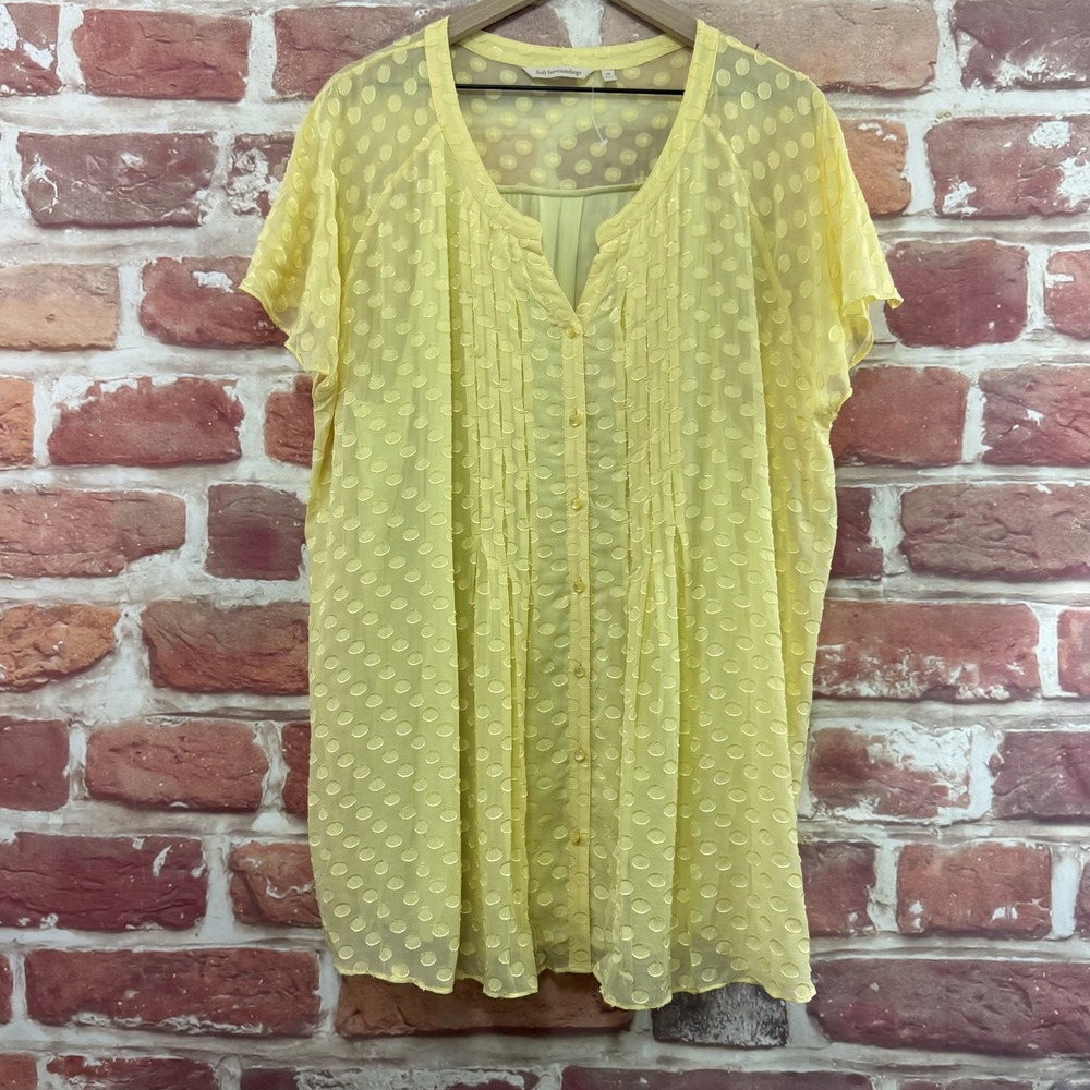 Soft Surroundings Top Women's 1X Yellow Silk Blend Chic Polka Dot Tunic Shirt